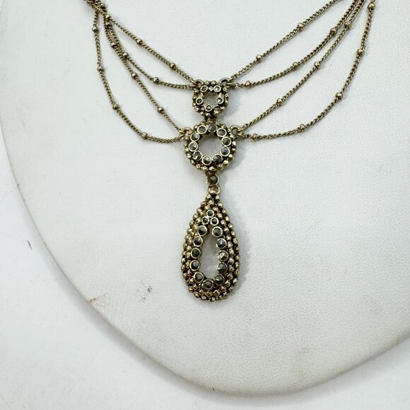 Monet Victorian Revival Festooned Marcasite Drop Bib Necklace Gold Tone 16-18” - Picture 12 of 13